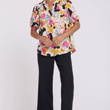 Short Puff Sleeved Popover Top - Floral Ballet