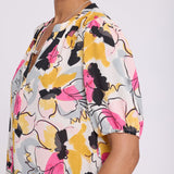 Short Puff Sleeved Popover Top - Floral Ballet