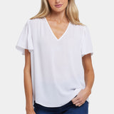 Pleated Flutter Sleeved Blouse - Optic White