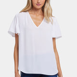 Pleated Flutter Sleeved Blouse - Optic White