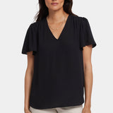 Pleated Flutter Sleeved Blouse - Black
