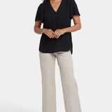 Pleated Flutter Sleeved Blouse - Black