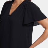 Pleated Flutter Sleeved Blouse - Black