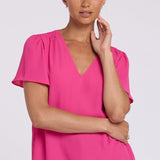 Pleated Flutter Sleeved Blouse - Pink Heart