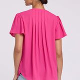 Pleated Flutter Sleeved Blouse - Pink Heart