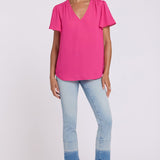 Pleated Flutter Sleeved Blouse - Pink Heart