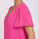 Pleated Flutter Sleeved Blouse - Pink Heart