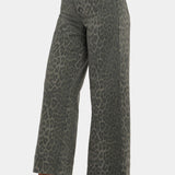 Teresa Wide Leg Ankle Jeans - Vine Leaf Leopard