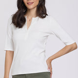 Ribbed Elbow Sleeved Henley - Optic White