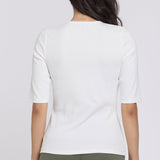 Ribbed Elbow Sleeved Henley - Optic White