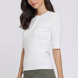 Ribbed Elbow Sleeved Henley - Optic White