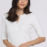 Ribbed Elbow Sleeved Henley - Optic White