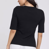 Ribbed Elbow Sleeved Henley - Black