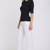 Ribbed Elbow Sleeved Henley - Black