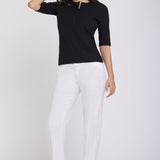 Ribbed Elbow Sleeved Henley - Black