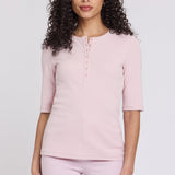Ribbed Elbow Sleeved Henley - Rock Flower