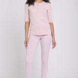 Ribbed Elbow Sleeved Henley - Rock Flower
