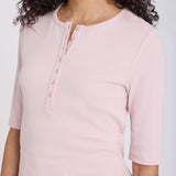 Ribbed Elbow Sleeved Henley - Rock Flower