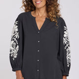 Embroidered Knit Blouse - Black Ivory