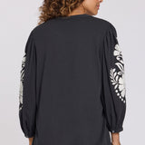 Embroidered Knit Blouse - Black Ivory