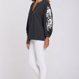 Embroidered Knit Blouse - Black Ivory