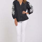 Embroidered Knit Blouse - Black Ivory