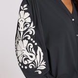 Embroidered Knit Blouse - Black Ivory