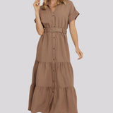 Belted Tiered Shirtdress - Toasted Coconut