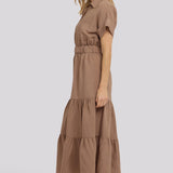 Belted Tiered Shirtdress - Toasted Coconut