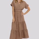Belted Tiered Shirtdress - Toasted Coconut