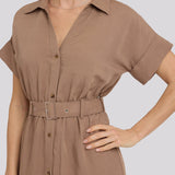 Belted Tiered Shirtdress - Toasted Coconut