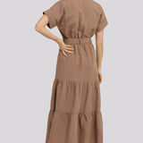 Belted Tiered Shirtdress - Toasted Coconut