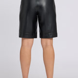 Vegan Stretch Leather Relaxed Bermuda Shorts - Black