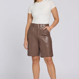 Vegan Stretch Leather Relaxed Bermuda Shorts - Deep Taupe