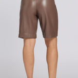 Vegan Stretch Leather Relaxed Bermuda Shorts - Deep Taupe