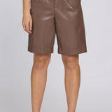 Vegan Stretch Leather Relaxed Bermuda Shorts - Deep Taupe