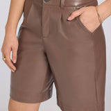 Vegan Stretch Leather Relaxed Bermuda Shorts - Deep Taupe