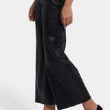 Vegan Stretch Leather Wide Leg Trouser Pants - Black