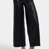 Vegan Stretch Leather Wide Leg Trouser Pants - Black