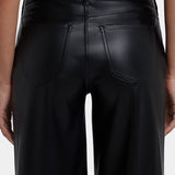 Vegan Stretch Leather Wide Leg Trouser Pants - Black