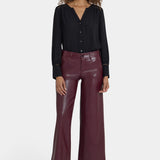Vegan Stretch Leather Wide Leg Trouser Pants - Tavern