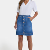 High Rise A-Line Utility Denim Skirt - Blue Paradise