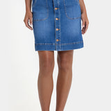 High Rise A-Line Utility Denim Skirt - Blue Paradise