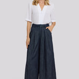 Giselle Wide Leg Ankle Trouser Pants - Dark Indigo