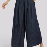 Giselle Wide Leg Ankle Trouser Pants - Dark Indigo