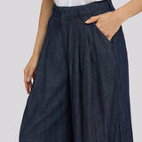 Giselle Wide Leg Ankle Trouser Pants - Dark Indigo