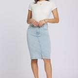 High Rise Denim Skirt - Azure Stripe