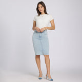 High Rise Denim Skirt - Azure Stripe