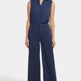 Mona Wide Leg Trouser Pants In Petite - Oxford Navy