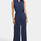 Mona Wide Leg Trouser Pants In Petite - Oxford Navy